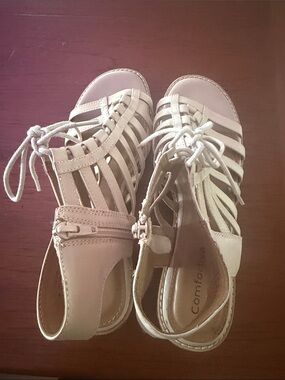 Comfortiva Beige Lace-Up Strappy Sandals